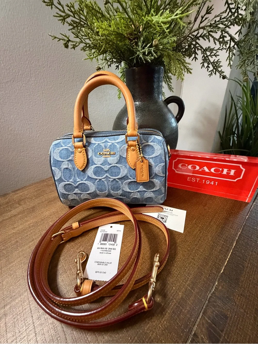 Coach Mini Denim Rowan Satchel/Crossbody Bag